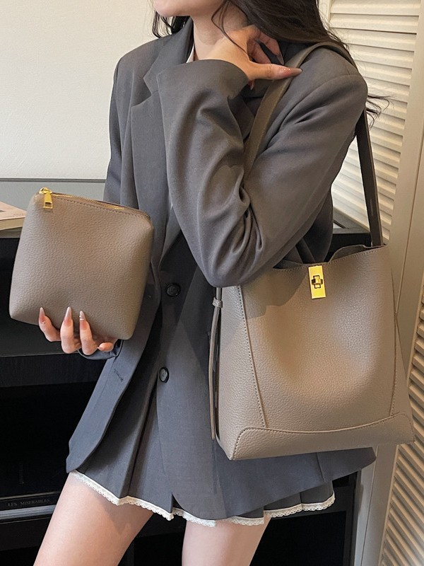 Bolso de mujer nicho sensación de alto nivel litchi estampado bolso de balde 2026 nuevo estilo de alta capacidad de moda bolso de hombro