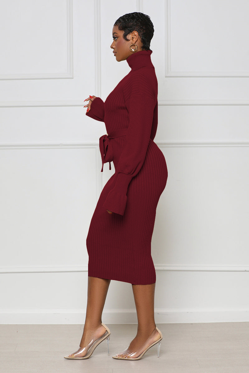 Women's Clothing solid color high collar knitted strap dress_voghion.com