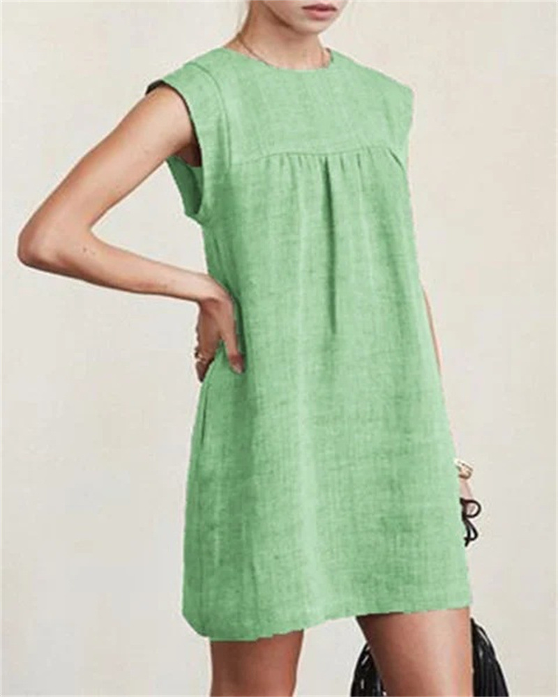 Summer Season Women'S Gender Patchwork Design Vintage Style Style Wholesale Women'S Vintage Style Patchwork Solid Color Holiday Round Neck Sleeveless Straight Skirt
