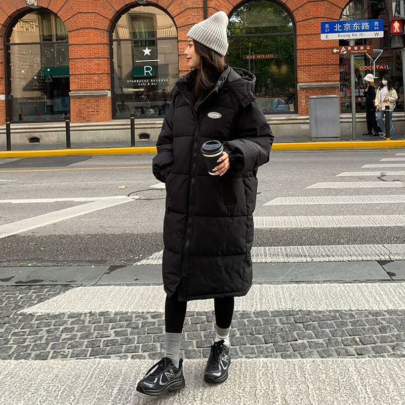 Пуховик из хлопка с капюшоном до колен, женская новая зимняя свободная повседневная куртка с хлопковой подкладкой, пальто, внешняя торговля, 2022