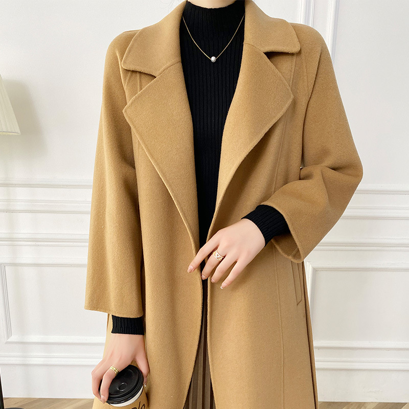 Abrigo de Cachemira de Doble Cara para Mujer 100% Lana para Otoño e Invierno