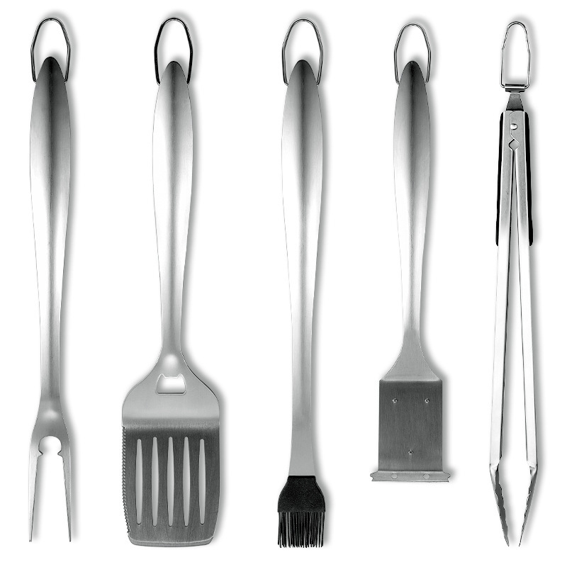 Exportación Amazon acero inoxidable resistente herramientas de barbacoa traje al aire libre camping tenedor pala clip cepillo accesorios utensilios de barbacoa