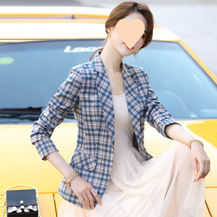 Spring and Autumn Plaid Suit Jacket Women's 2025 New Waist Temperament Short Petite Slim Casual Suit Top