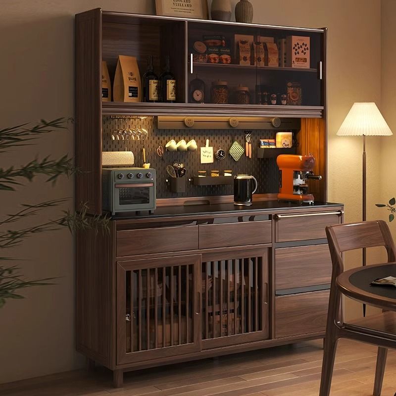 New Chinese Style Black Walnut Sideboard High Cabinet Modern Simple Multi-Functional Restaurant Wine Cabinet Wall-Mounted Integrated Storage Cabinet