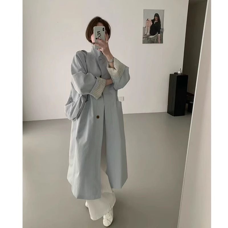 2025春秋新款小个子韩系中长款立领爆款风衣外套女日系英伦风休闲|undefined