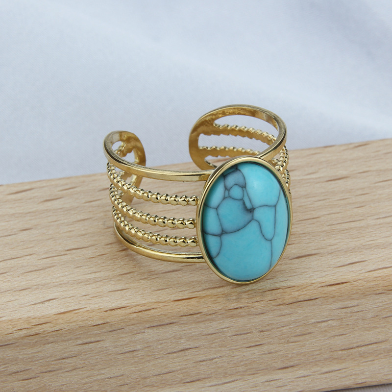 Simple Style Geometric Stainless Steel Open Ring Hollow Out Natural Stone Stainless Steel Rings