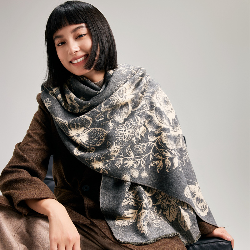 Art retro peonía estilo de mariposa impresión de nuevo estilo de imitación de cashmere doble cara chal elegante bufandas cálidas versátiles