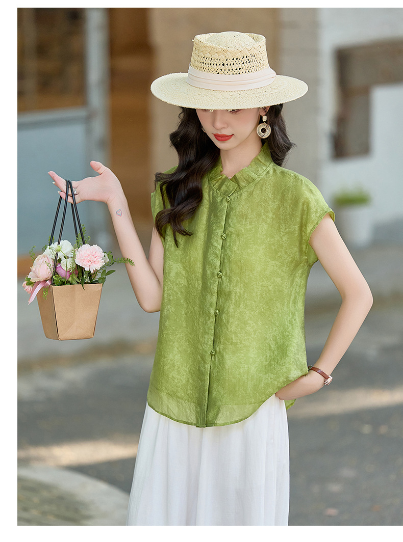 Bộ quần áo hai mảnh mới 2026 mùa hè: áo sơ mi không tay cổ Tàu phối quần ống rộng AH8637 — Màu ảnh chi tiết 19