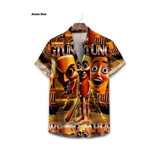 Funny prank gift Tung Tung Tung Sahur men's 3D printed Hawaiian beach shirt Funny prank gift Tung Tung Tung Sahur men's 3D printed Hawaiian beach shirt
