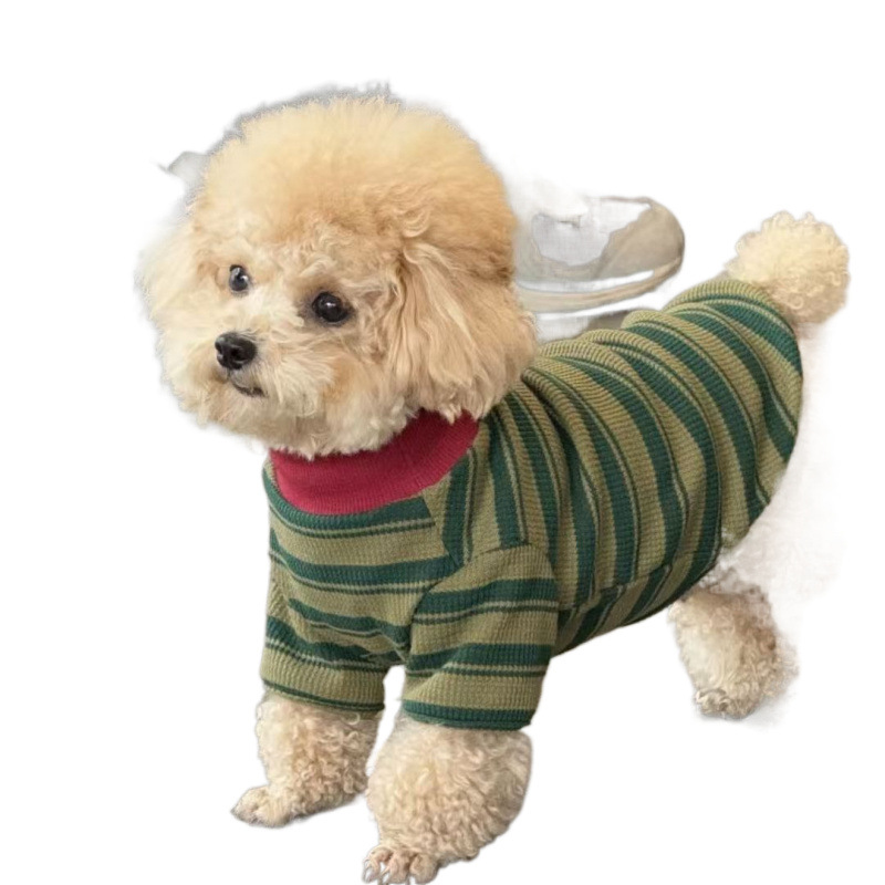Primavera y verano delgada ropa de mascota para gatos Teddy Bear Boomerang pequeño cachorro rayas camiseta de cuello redondo