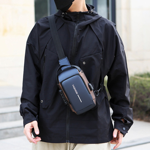 Mens Motorcycle Bag with Password Lock Anti-Theft Chest Bag Men's Crossbody Bag Chest Bag Outdoor Sports USB Port