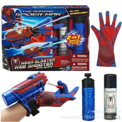 Caliente TikTok mismo original Spider-Man traje juguete spray de agua de alambre transmisor de pulverización con guantes de alambre de juguete puede