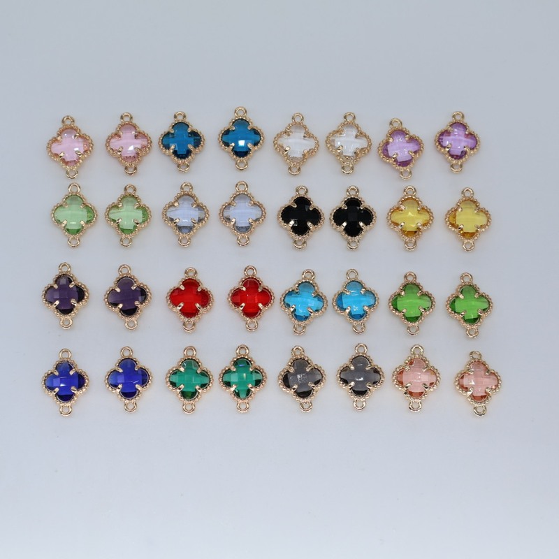 Colored Glass Crystal Double Pendant Four-Leaf Clover Jewelry Pendant DIY Bracelet Pendant Necklace Earring Accessories Colored Glass Crystal Double Pendant Four-Leaf Clover Jewelry Pendant DIY Bracelet Pendant Necklace Earring Accessories