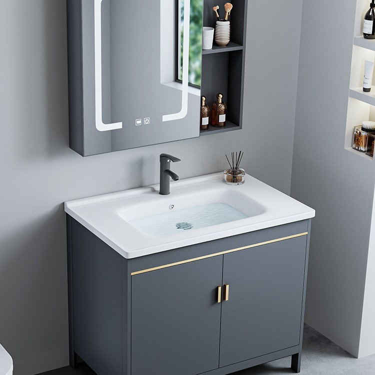 Wholesale Bathroom Floor-Standing Bathroom Cabinet Combination Small Apartment Wash Basin Ceramic Washstand Household Space Aluminum Wash