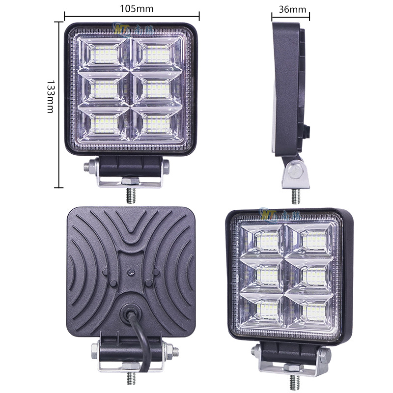 Cuadrado de seis agujeros LED cuadrado luz de trabajo gran campo de visión vehículo todoterreno camión elevadora auxiliar luz de conversión de lámpara