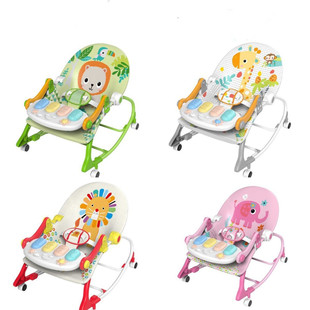 Baby's Universal Wheel Rocking Chair Comfort Chair Multi-functional Music Coaxing Baby Chair Children's Eating Chair with Traction Rope Handle