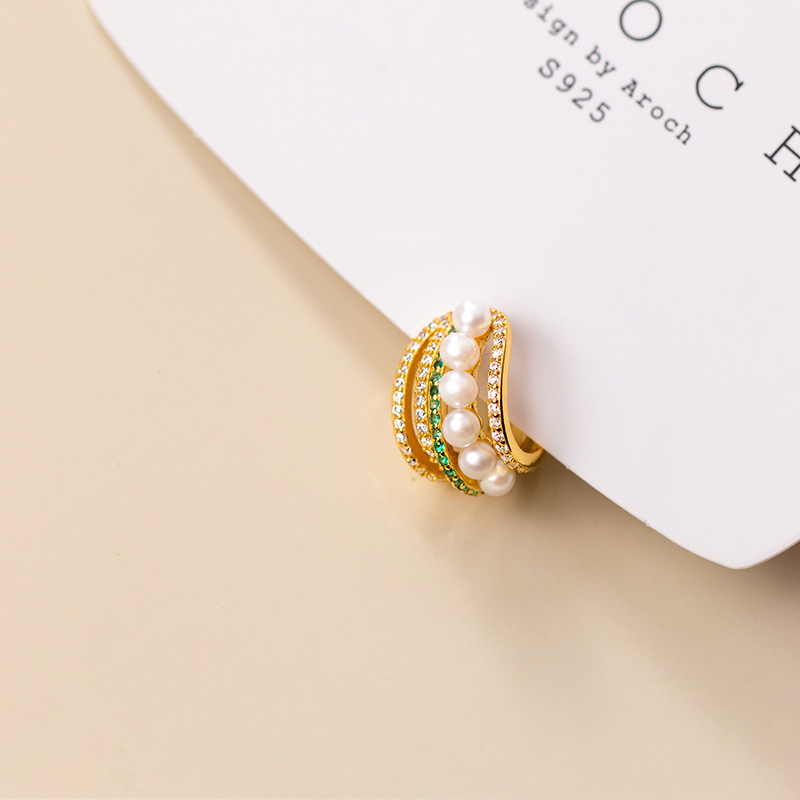 Eloch s925 plata retro sintética perla oreja clips de perlas para mujeres solo diamantes multicapa oreja clips G8734