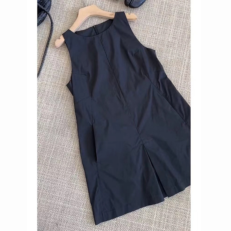 Summer New European Style High-End Petite Loose Slimming Black Tank Dress for Women
