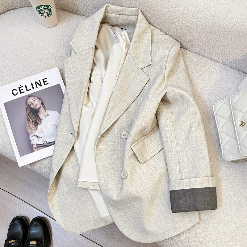 Beige Very Stylish Women's Blazer 2026 New Spring High-End Elegant Korean-Style Simple Suit Jacket