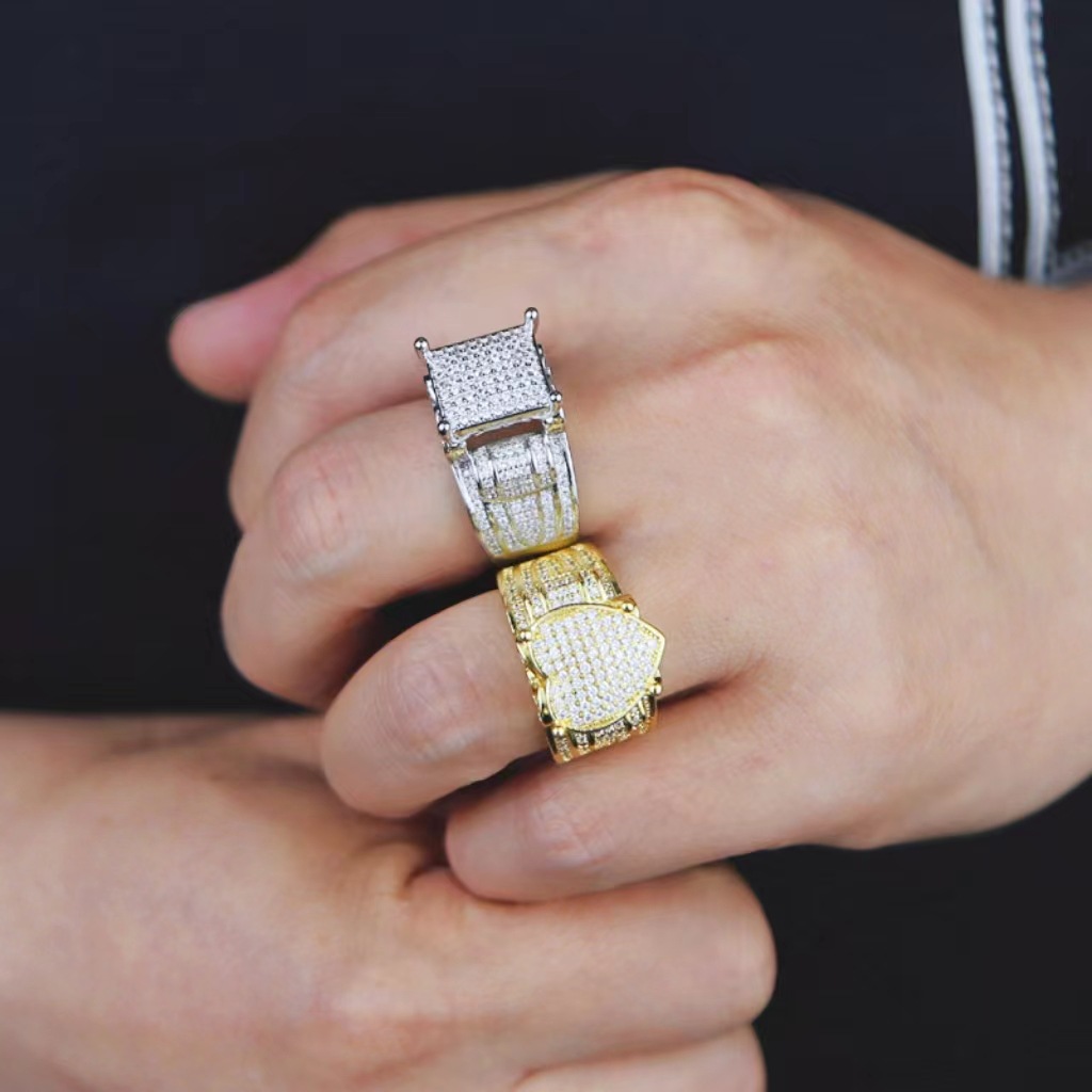 Copper Material Wholesale Jewelry Hip-Hop Retro Geometric Copper Zircon Rings