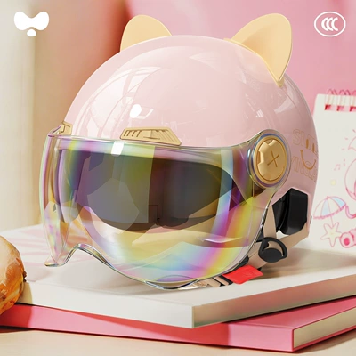 for Electric Scooters, Women's 3C, Motosiklet kaskı (dəbilqə) - 3c-double-mirror-powder-colorful-short-mirror-class-a-new-national-standard-one-size-fits-all
