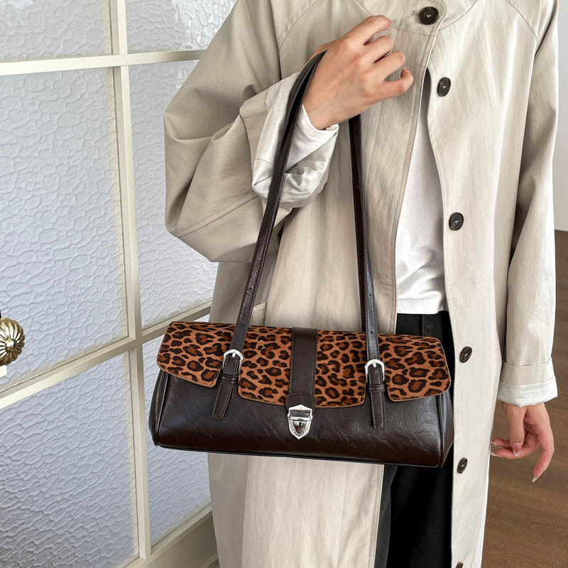 Túi xách tay nữ dáng kẹp nách phong cách thanh lịch, chất liệu PU mềm, kiểu dáng vuông ngang — Màu cà phê Leopard Print, màu cà phê, màu nâu, xanh lá cây chi tiết 21