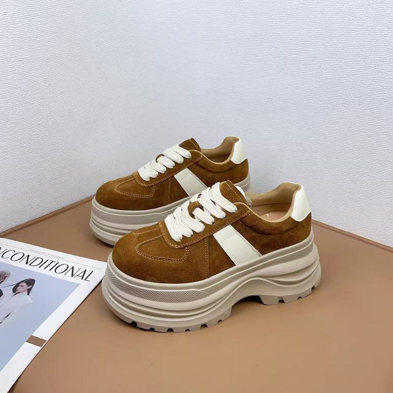 First-Layer Genuine Leather Matte Casual Sneakers 2025 New Style Comfortable Thick-Soled Height-Increasing 7cm Versatile Sneakers with High Heels