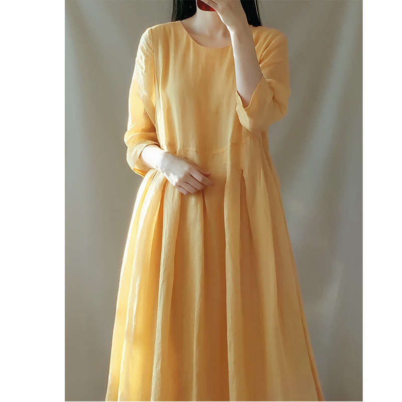 Japanese and Korean Spot Lightweight Elegant Dress Artistic Retro Loose Robe Travel Holiday Long Dress Cotton Linen Women's Dress Japanese and Korean Spot Lightweight Elegant Dress Artistic Retro Loose Robe Travel Holiday Long Dress Cotton Linen Women's Dress