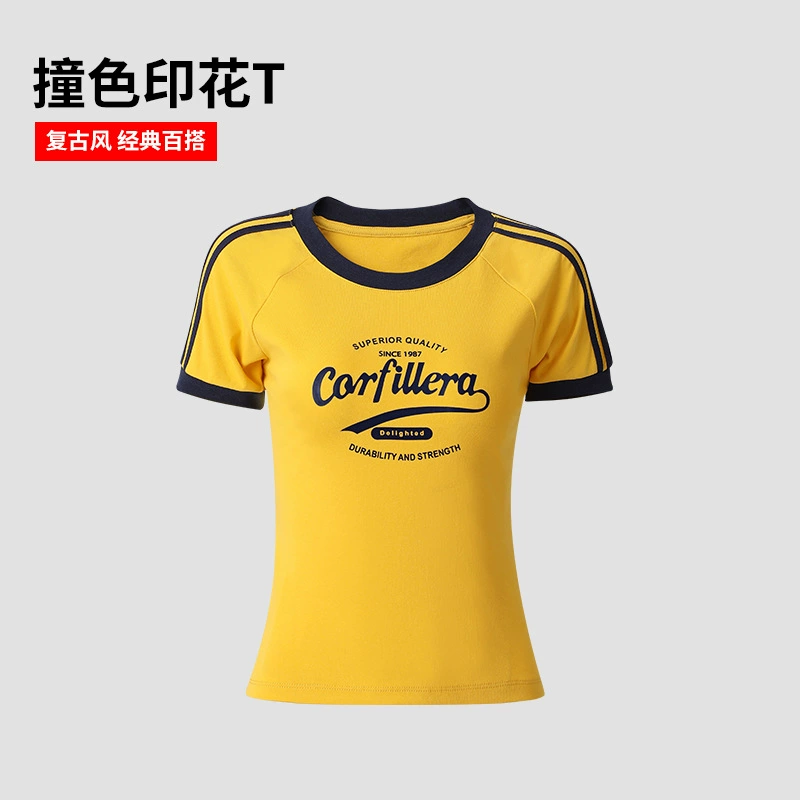 Американская тройная полоска рубашка с короткими рукавами, женская ретро тонкий сладкий пряный летний новый короткий топ с положительным плечом