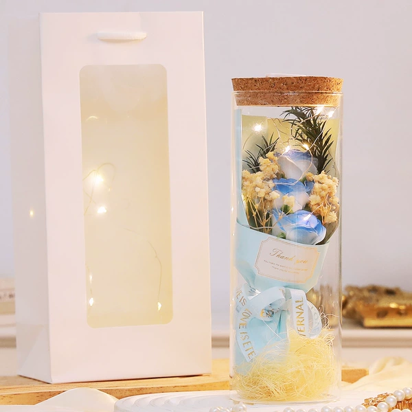 [5 crushed ice blue thumb flowers bouquet with gift bag]