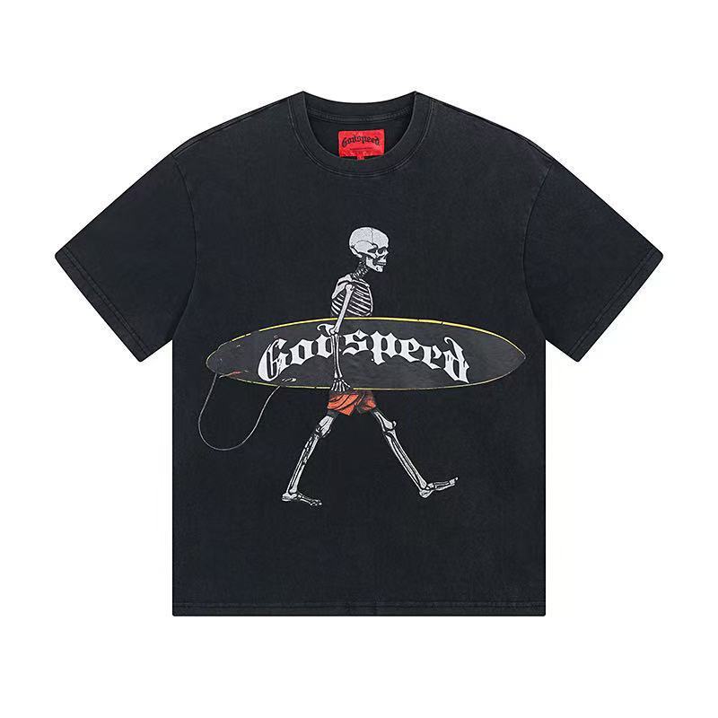 クロスボーダー 25ss アメリカのトレンディなブランド Godsed ロックバンドバスケットボール高品質ウォッシュブラック半袖 T シャツ男性と女性用|undefined