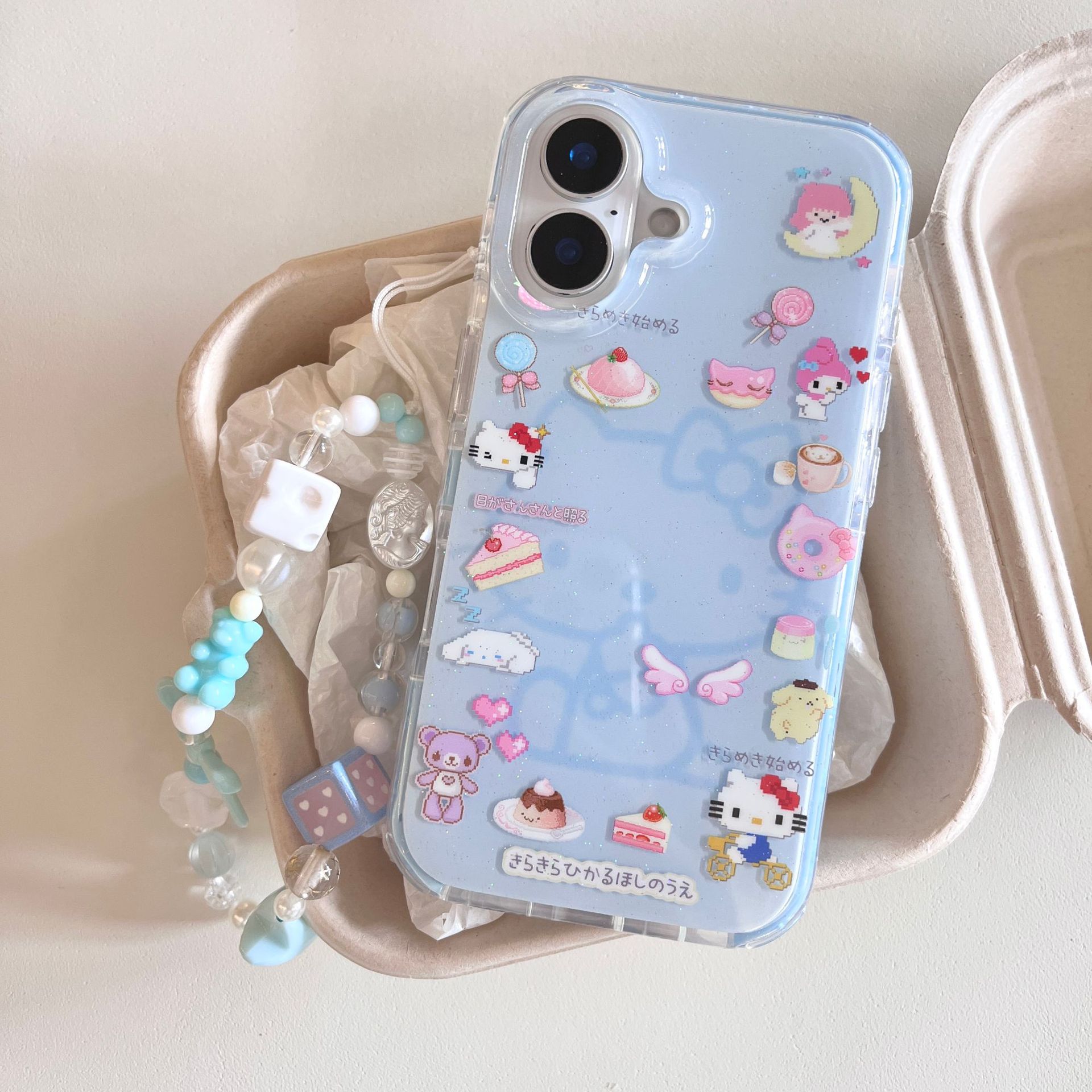 Linda ilustración de gato de brillo KT para Apple 16 funda para teléfono móvil 15ProMax cadena 14Pro femenino 13 nuevo 16Pro