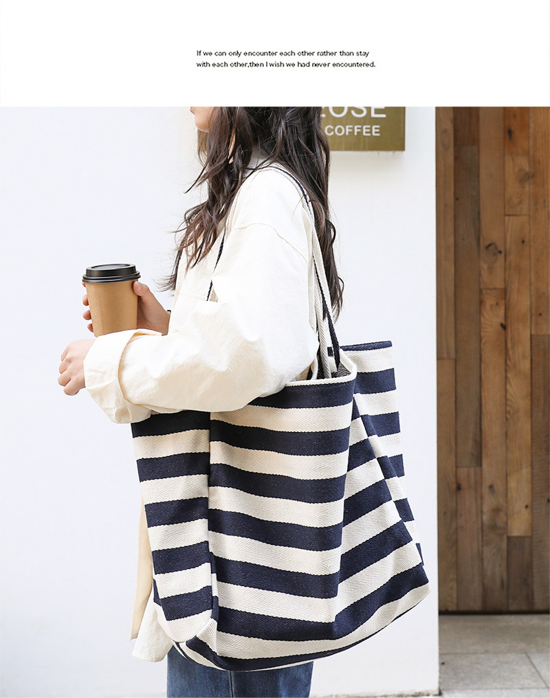 843g Weight Open Closure Type Double Shoulder Straps Strap Type Canvas Bag Bags Type Casual, Holiday Occasion Canvas Material Stripe Pattern All Seasons Season Women's Gender Streetwear Style Large Size Women's Large Canvas Stripe Streetwear Open Canvas Bag 10