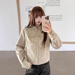 美拉德短款机车皮衣外套女2025春秋款韩版复古高级感PU皮夹克上衣