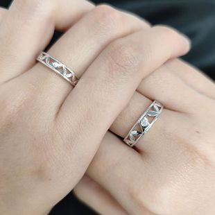Hollow design artificial cultivation diamond couple pair ring men and women a pair of s925 sterling silver gold-plated ring factory wholesale
