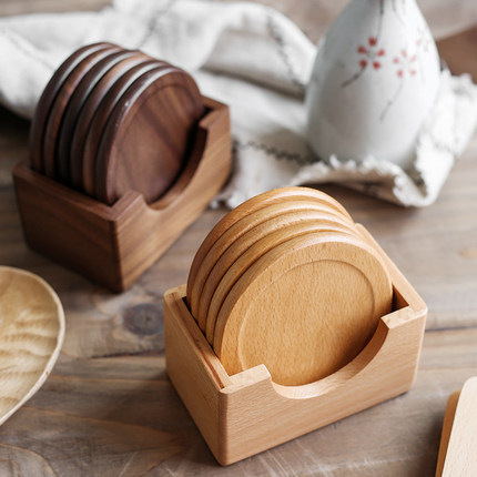 木质隔热防滑垫茶杯垫桌面 圆形榉木餐桌垫 防滑创意咖啡木制杯垫