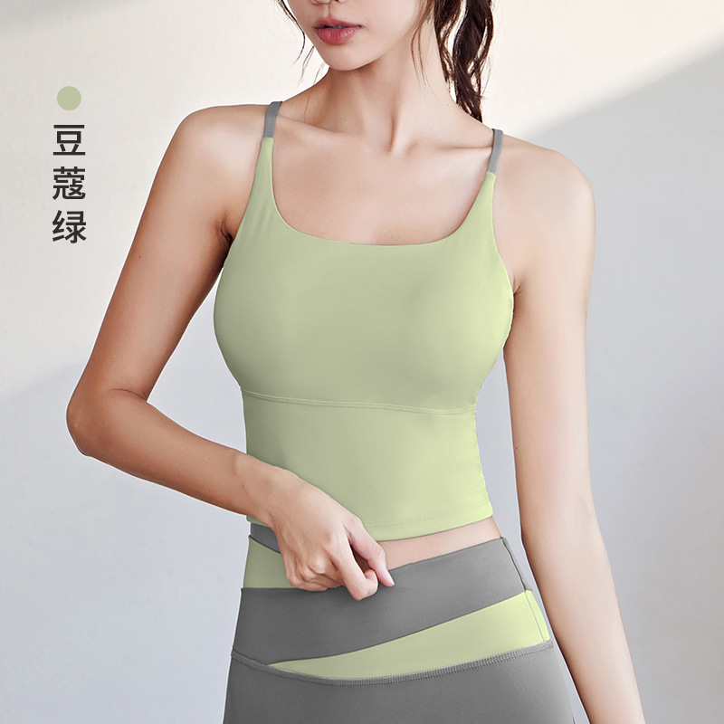 薄いショルダーストラップスポーツクロススリング胸パッド付きベストトップスポーツ下着女性フィットネスヨガ美しい背中は屋外で着用できます|undefined