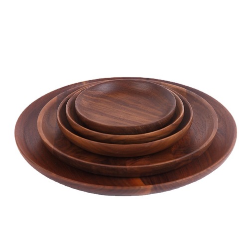 Japanese black walnut wood made tableware dessert plate wholesale solid wood fruit plate round creative dinner plate wooden dish boneless dish
