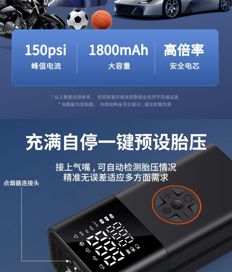 Wireless Air Pump for Car Use, Portable Digital Display Air Pump, Electric Car Tire High-Pressure Inflator
