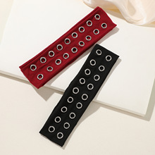 欧美朋克金属铆钉针织发带钉扣镂空弹力布头带外贸跨境热卖发箍