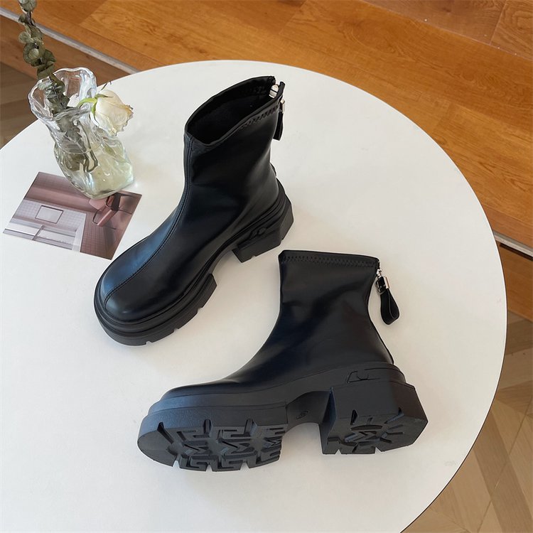 British Style Women’s Ankle Boots With Thick Heel And Back Zipper_voghion.com