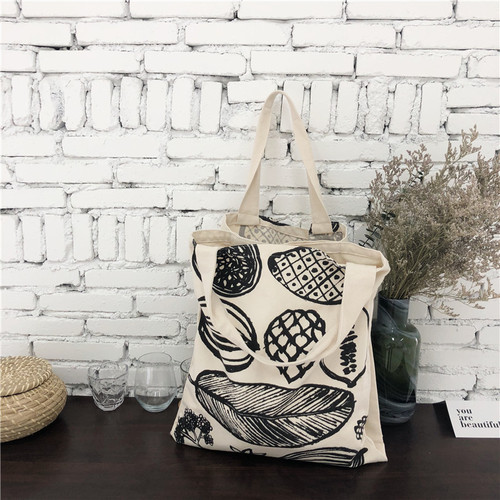 E53 new leaf print thick canvas bag simple shoulder bag large capacity Korean style handbag for women