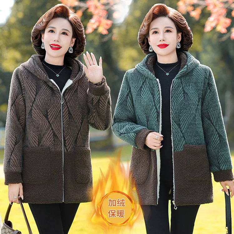 Зимняя одежда для мамы имитация норки бархатная куртка плюс бархатная толстая средняя длинная хлопчатобумажная одежда для пожилых женщин с капюшоном теплая хлопчатобумажная одежда