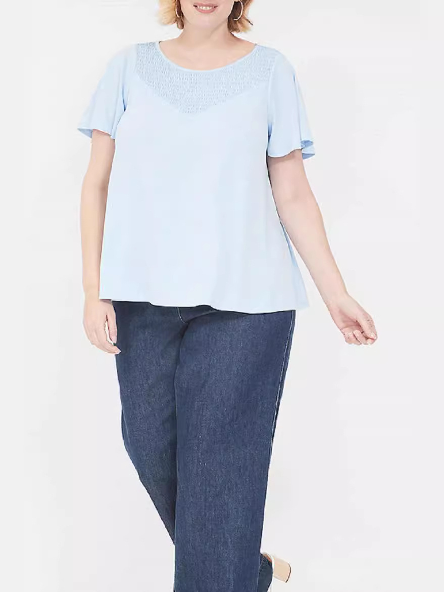 2024 Europa y los Estados Unidos verano nuevo tamaño transfronterizo ropa de mujer de pecho cuello redondo mangas cortas sueltas cómodas camisetas frescas image 1