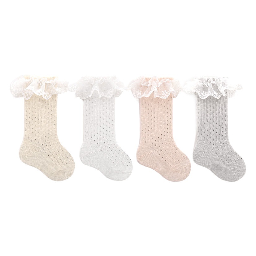 2023 verano nuevos calcetines para niñas de malla hueca delgada Corea del Sur bebé princesa encaje media pantorrilla Calcetines