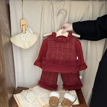 女童冬季马甲套装洋气小女孩国风两件套宝宝新年衣服儿童喜庆年服