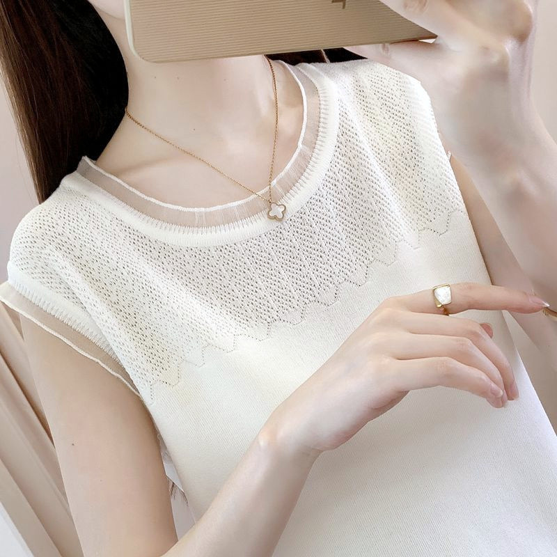 Vest Camisole Women's Summer Loose Slim-fit Suit with Ice Silk Sleeveless Base Solid Color T-shirt Exterior Wear All-match Top