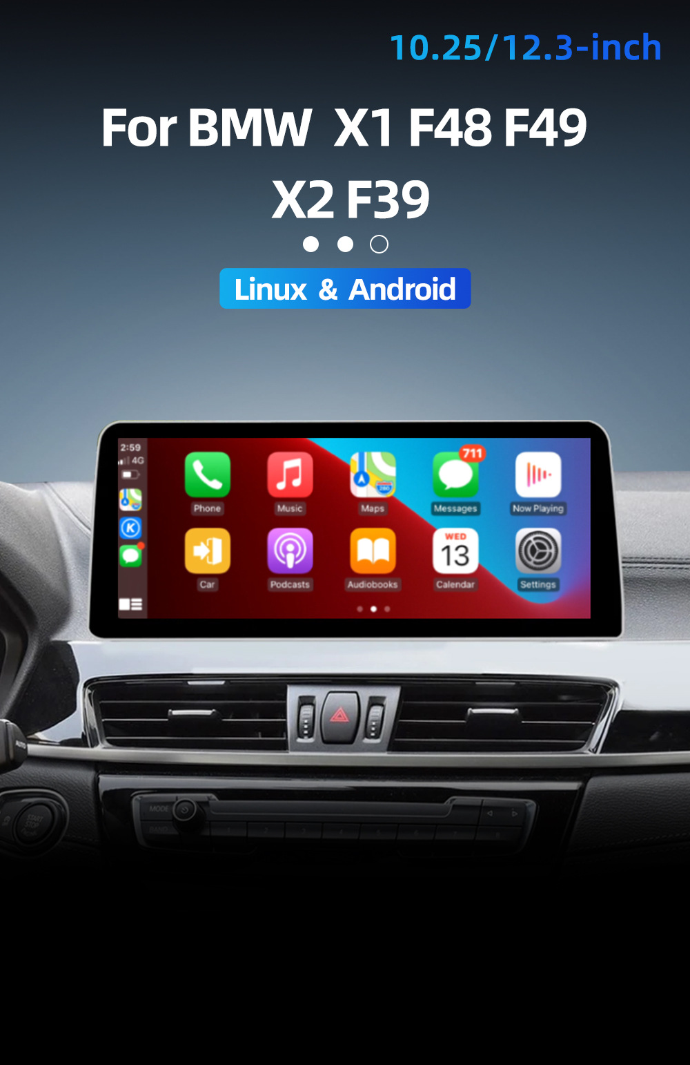 Smart Car Central Control Large Screen Suitable for Bmw X1 F48 F49 X2 F39 Bluetooth Navigation 2016-2021