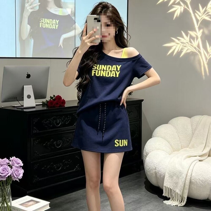 2026 Summer Trendy Letter-Print Casual Sports Suit Chic Fashion Age-Reducing Ins Design Two-Piece Skirt Set