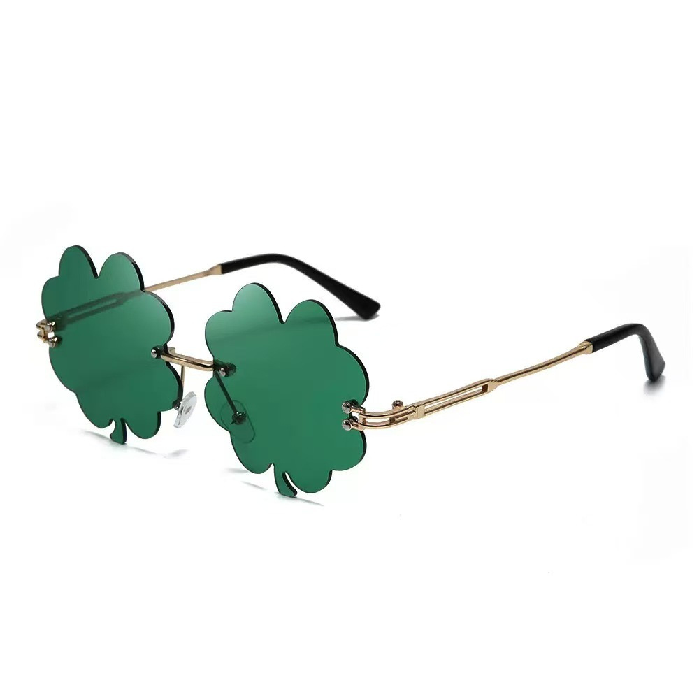 Nuevos gafas de sol de cuatro hojas sin marco transfronterizas europeas y americanas gafas de fiesta de baile de San Patricio irlandeses